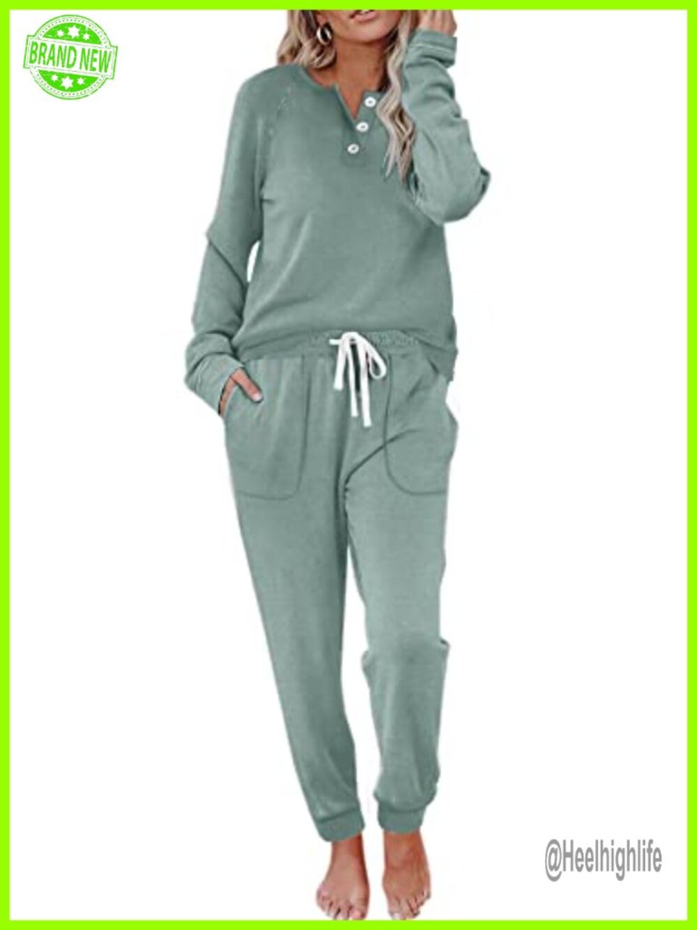 Women's Lounge Set Button Down Sweatshirt Sweatpants with Pockets 2 Piece